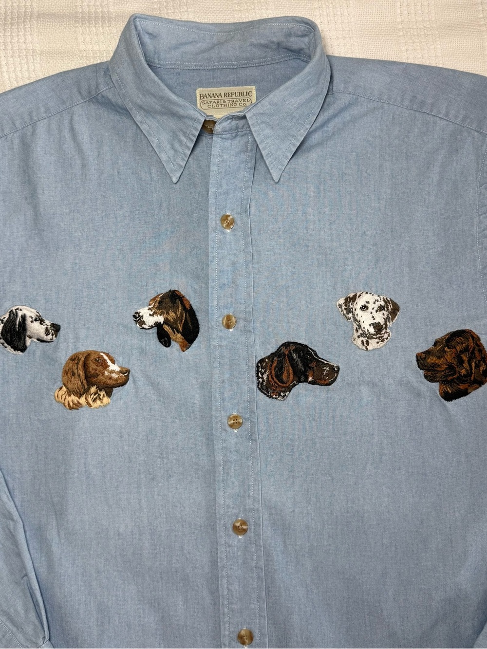 VTG 80s RARE Banana Republic Safari & Travel Clothing Co. Dog Embroidered Shirt - Picture 4 of 10